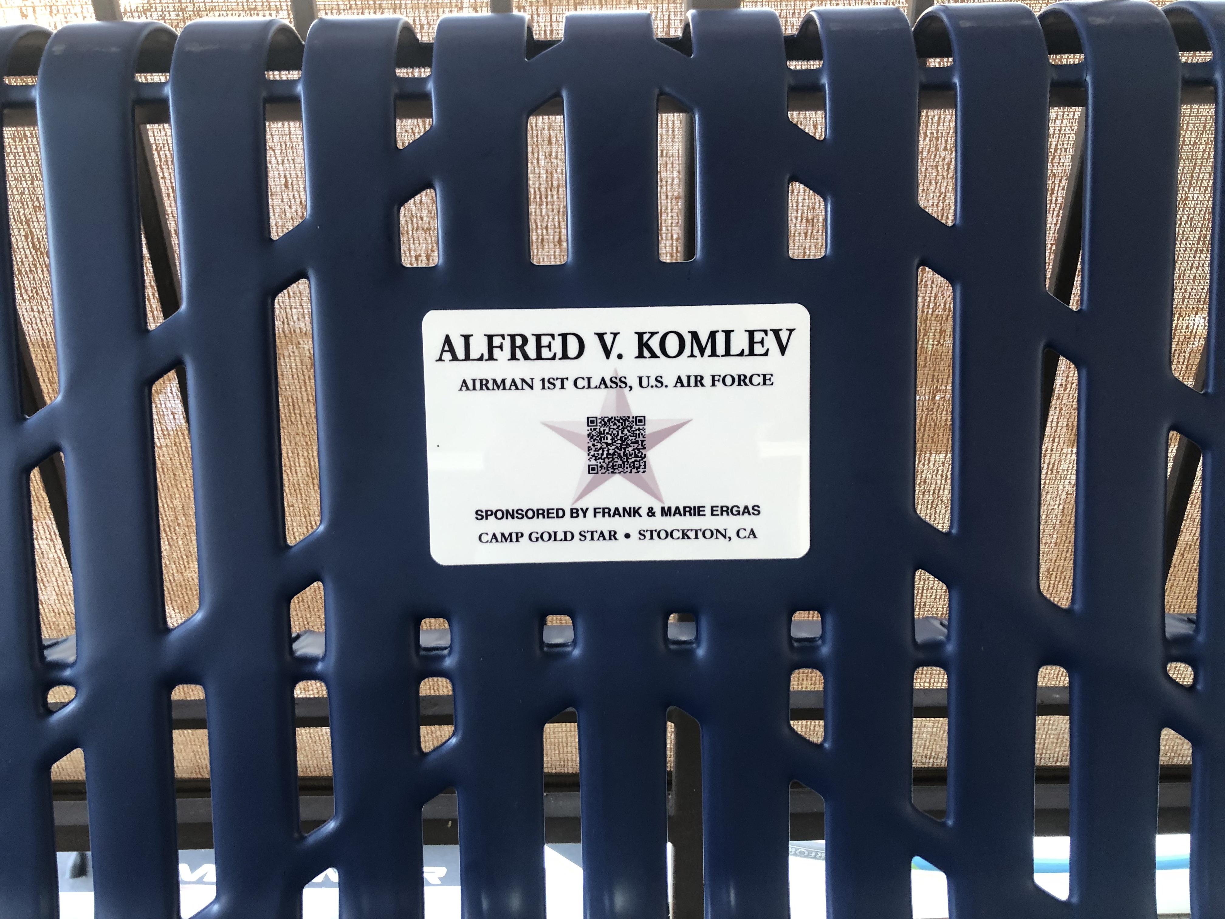 Example plaque honoring Airman 1st Class Alfred V. Komlev