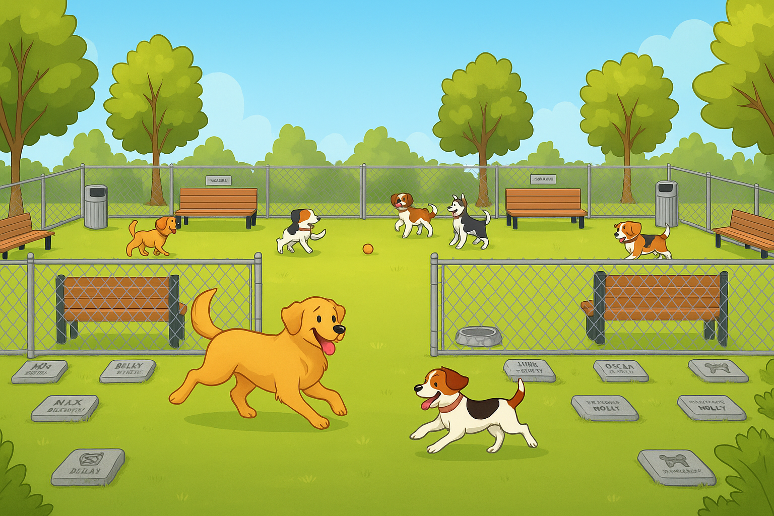 Camp Gold Star Dog Park area with space for engraved stones